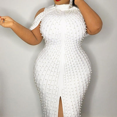 Beading White Plus Size Bodycon Dress 5xl Sexy Party Dinner