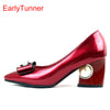 Lunie New Fashion Glossy Women Shoes Pearl Plus Big Size 12 13 14