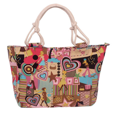 Flower Printing Canvas Graffiti Shoulder Bag - Luniestore